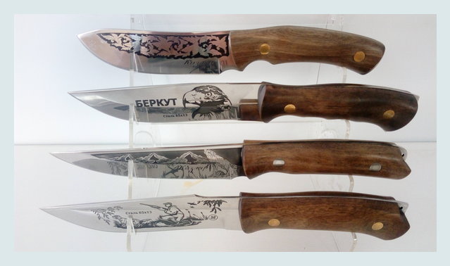 Кизлярский нож Беркут туристический (насечка металлом по дереву)